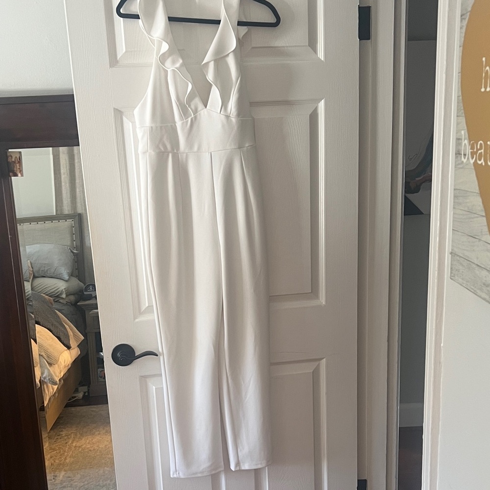 Elegant White Ruffled Jumpsuit bridal